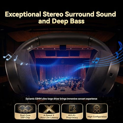 Wireless Gaming Headset with Mic Over Ear Headphones Noise Cancelling | 13Ms Latency,110H Battery,4-in-1 Connection,Foldable,Black Bluetooth Headset Headphones for PS5,Xbox,PC,PS4,Mac,Switch,Mobile