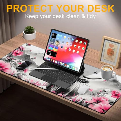 Large Mouse Pad Highland Cow Blossom Floral Waterproof Extra Large Mousepad with Stitched Edges Non-Slip Rubber Base Computer Protector Desk Pad for School Office Home 35.4"X 15.7" - color: Red Maple Trees