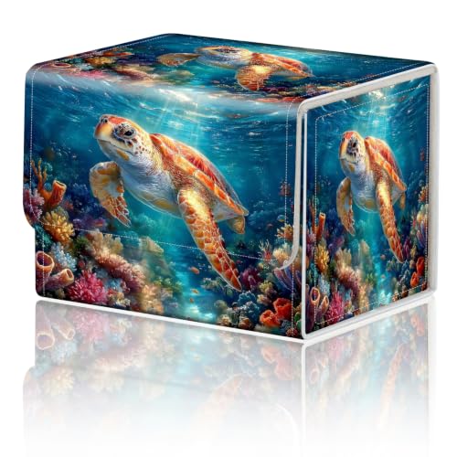 Magnetic Closure TCG Deck Box Portable Card Holder Trading Card Deck Box | PU Leather Collectible Card Case Game Trading Card Deck Box Storage Scratch Resistant Lining, Coral Reef Sea Turtle - color: Coral Reef Sea Turtle