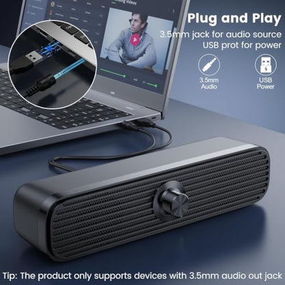 1Mii 3.5mm Computer Speakers for Desktop Laptop Tablet with Volume Control | USB Powered PC Speakers, Small External Speakers Wired, Stereo Sound with 3.5mm Audio Plug for Windows Mac Linux PC Monitor