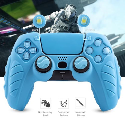 Ergonomic Soft Grip Skin Compatible with PS5 Controller, Anti-Slip Silicone Cover with 6 Thumb Grips Accessories Set Compatible with PlayStation 5 Controller (Starlight Blue) - color: Blue