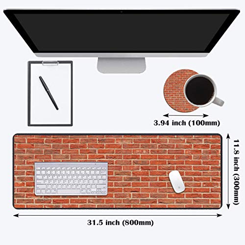 Desk Pad Mat Gaming Mouse Pads with Coasters Set, Stitched Edges Design Mouse Pad XXL Large Mouse Pad for Laptop Computers Red Brick Wall Pattern Desk Writing Mat for Office & Home 31.5"x 11.8" - color: Red Brick Wall Pattern