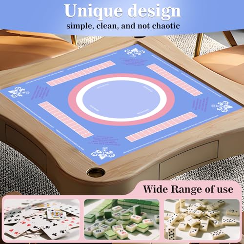 Mahjong Mat Noise Reduction Non-Slip, American Mahjong Mat for Table with 3 Dice & Carrying Bag, Waterproof Surface Mah Jongg Mats for Poker, Card, Dominoes, Board & Tile Games (Blue)
