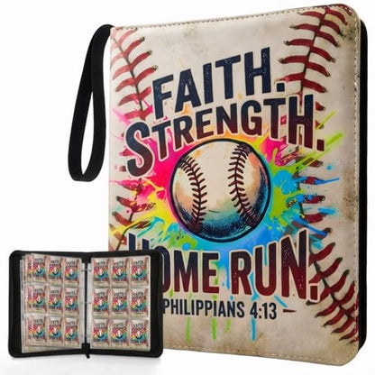 Trading Card Binder 9 Pocket, Colorful Baseball Card Binder Holds 900 Cards with 50 Removable Sleeves, Waterproof PU Leather with Zipper Card Collector Album Book Compatible with TCG Cards - color: Colorful Baseball
