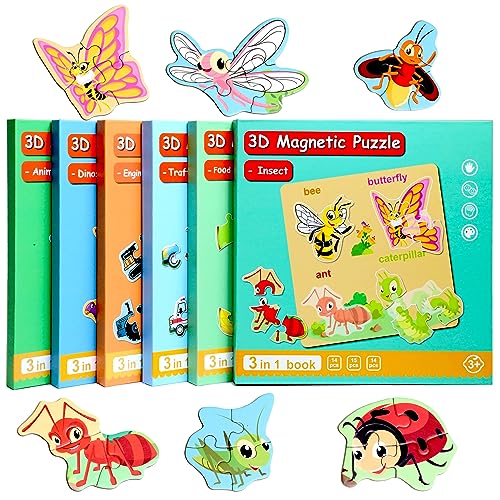 Magnetic Puzzles for Kids Ages 3-5, Travel Toddler Insect Puzzle Toy | Refrigerator Magnet Game for Ages 4-6, Learning & Birthday Gift for Boys, Car & Airplane Road Trip Quiet-Time Activity Toys - style: Insect
