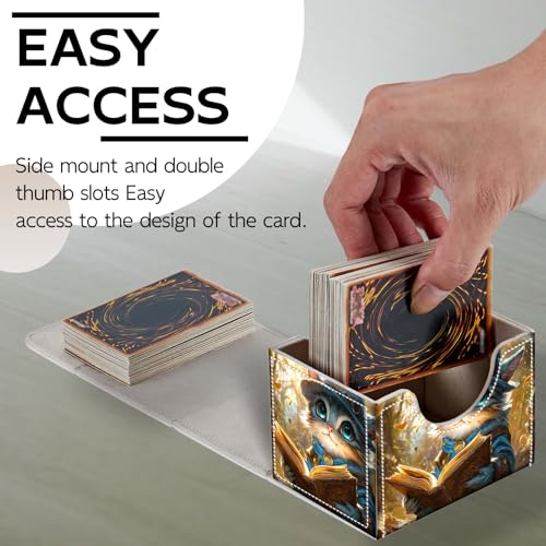 Trading Card Storage Box, Holds 100+ for MTG Cards, PU Leather with Magnetic Closure, Little Mage Cat Reading in Woods Durable Deck Box for Magic the Gathering, Trading Card Games - color: Little Mage Cat Reading in Woods
