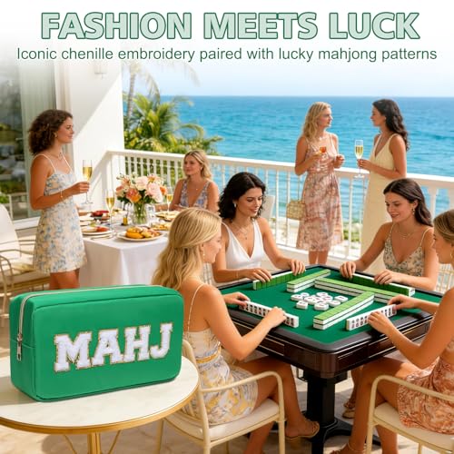 Mahjong Tile Bag Mahjong Bag with Zipper Travel Mahjong Carrying Case Storage Pouch Gifts for Mahjong Lovers Accessories - color: Green-mahj