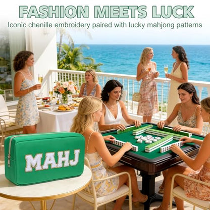 Mahjong Tile Bag Mahjong Bag with Zipper Travel Mahjong Carrying Case Storage Pouch Gifts for Mahjong Lovers Accessories - color: Green-mahj