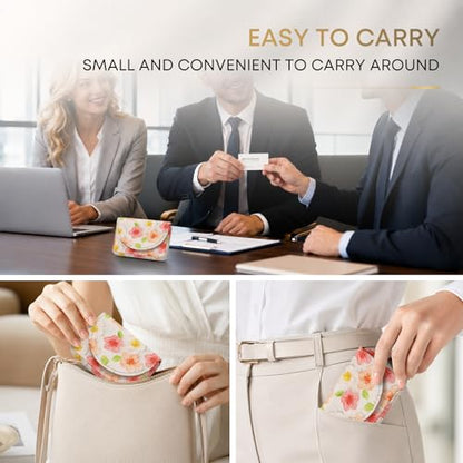 Business Card Holder，PU Leather Business Card Case Wallet Flowers | Pocket Travel Name Card Case for Men and Women Gift，Portable Magnetic Business Card Carrier for Purse - color: Flowers