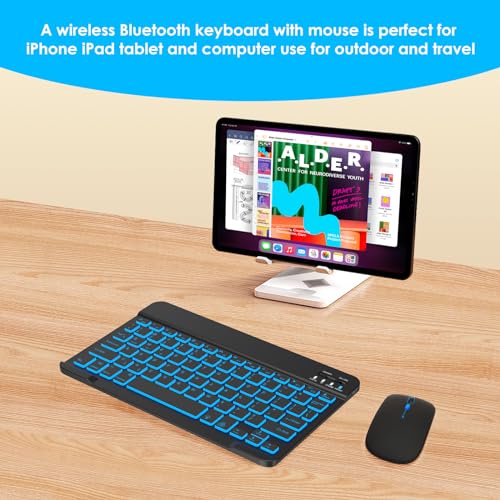 LAMA 7 Colors Backlit Bluetooth Keyboard and Mouse Combo for iPad Pro/Air/Mini, Ultra-Slim Rechargeable Wireless Keyboard and Mouse for iPhone 15/14/13 Pro/Samsung/Tablet/PC/Laptop/iOS/Windows/Android - color: Black