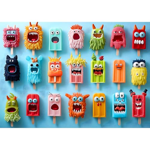 500 Piece Puzzles for Adults Funny Colorful Monster Ice Cream Jigsaw Puzzles 500 Pieces Cute Food Family Puzzle Challenging Family Puzzle Games Gift for Adults (21"x15") - color: Monster Ice, size: (23"x15")