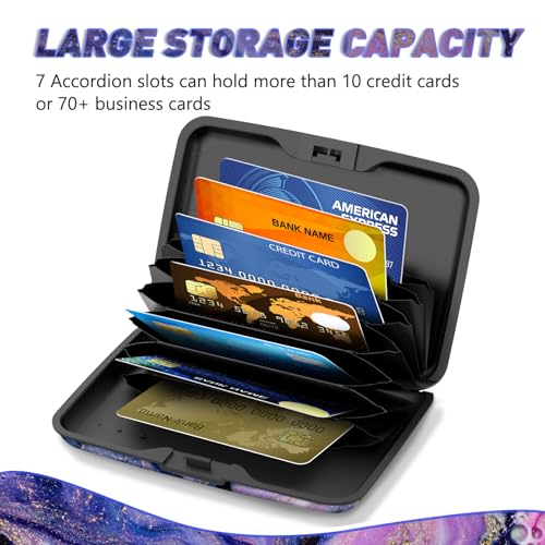 Credit Card Holder, Mini RFID Small Aluminum Card Wallet Business Card Case | Blocking Slim Metal RFID Blocking Front Pocket Wallet Hard Case CC Holder for Women Girl, Aesthetics Purple Marble - color: Purple Marble