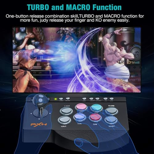PXN 0082 Arcade Stick with Turbo, Macro & Joystick/D-Pad Mode Switch, USB Fight Stick for PC, Xbox Series X|S, Xbox One, PS4, PS3 & Switch