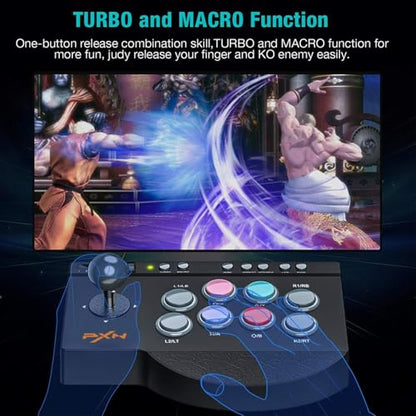 PXN 0082 Arcade Stick with Turbo, Macro & Joystick/D-Pad Mode Switch, USB Fight Stick for PC, Xbox Series X|S, Xbox One, PS4, PS3 & Switch