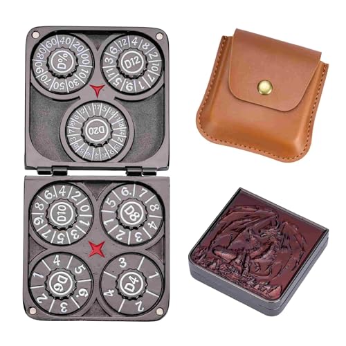 Foldable Spinner Metal DND Dice Set – Compact Elegant Design with D4, D6, D8, D10, D12, D20, D% for TTRPG Gifts - color: Black Nickel-red