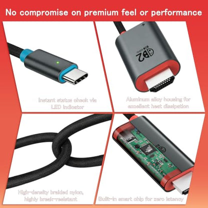 for Switch 2 Dock HDMI Adapter, 4K@60Hz TV Output, PD 100W USB-C Fast Charging, Type-C to HDMI Cable Compatible with Switch 2/OLED/Steam Deck/ROG Ally/Laptops/Phones