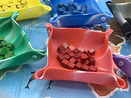 Board Game Storage Bowls, 6-Pack | Folding Tray Accessory Holds Tabletop Bits, Chits, Pieces | Swirl Colors | Bonus Storage Bag