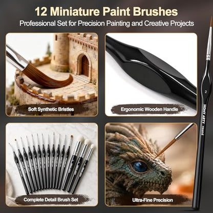 Miniature Paint Brushes Drybrush, 15 PCS Detail Paint Brush Set with 16.9 fl oz Brush Cleaner, Paint Brushes for Acrylic Painting, Models, Figurines, Nail Art & Paint by Number