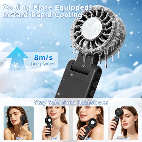 Handheld Portable Turbo Fan with Ice Cooling,5 Speed Rechargeable LED Display Foldable Hand Held Personal Clip/Neck/Waist Fan,180°& 360° Adjustable,Pocket Mini Fan for Outdoor/Home/Office (Black) - color: Black