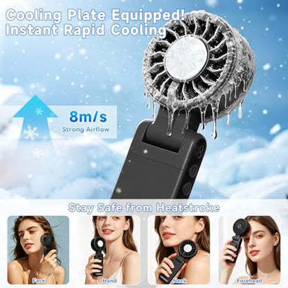 Handheld Portable Turbo Fan with Ice Cooling,5 Speed Rechargeable LED Display Foldable Hand Held Personal Clip/Neck/Waist Fan,180°& 360° Adjustable,Pocket Mini Fan for Outdoor/Home/Office (Black) - color: Black