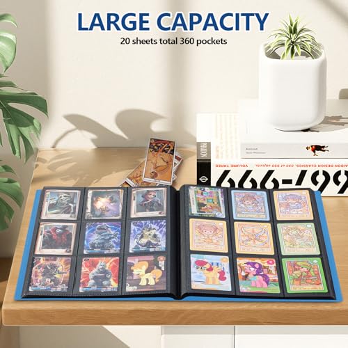 Card Binder, EDUDIIU 9 Pockets Premium Trading Card Binders, Cards Collection Binder Album, Side Loading Yugioh Holder Book for Sport, Football, Baseball Collector - Blue - color: Blue