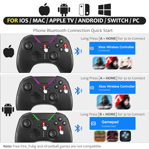 Hall Effect Bluetooth Controller for Switch/PC/iPhone/Android/TV/Steam, Pro Wireless Game Controller Remote Gamepad with Phone Clip with Hall Joystick/Lock Speed/6-Axis Gyro/Dual Motors/Turbo/Macro - color: whole black