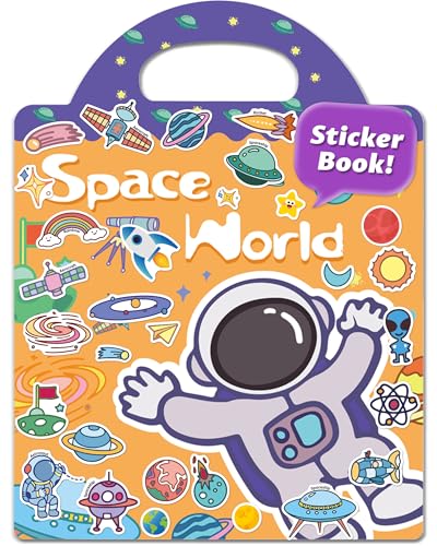 Walenced Reusable Sticker Book for Toddlers, Travel Stickers for Kids, Toddler Craft Activities Toys, Birthday Gifts for Boys & Girls - style: Space