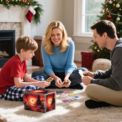 Trading Card Storage Box, Holds 100+ for MTG Cards, PU Leather with Magnetic Closure, Burning Hell Castle Fantasy Landscape Durable Deck Box for Magic the Gathering, Trading Card Games - color: Burning Hell Castle Fantasy Landscape