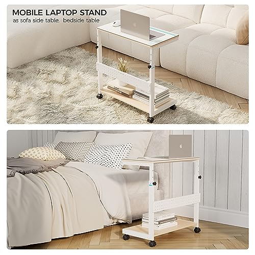 EUREKA ERGONOMIC PC Stand Computer Cart, Height Adjustable Tower Stand 2-Tier Suit for ATX Case Printer, Metal Rolling Cart on Wheels for Gaming Home Office, Maple - color: Maple