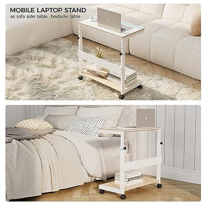 EUREKA ERGONOMIC PC Stand Computer Cart, Height Adjustable Tower Stand 2-Tier Suit for ATX Case Printer, Metal Rolling Cart on Wheels for Gaming Home Office, Maple - color: Maple