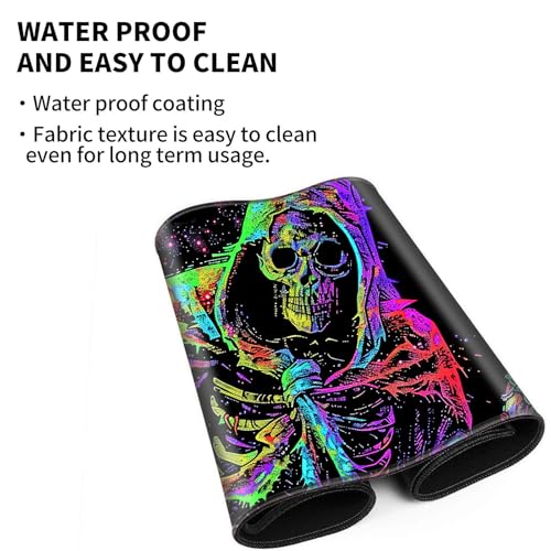 Large Gaming Playmat Compatible with MTG, Seamless Card Game Mat with Stitched Edges, 23.6 x 13.7 in Natural Rubber Desk Pad with Transparent Drawstring Bag, No Grid Layout, Red Rose Skull Love - color: Colorful Skeleton Art, size: 24"X14" Regular