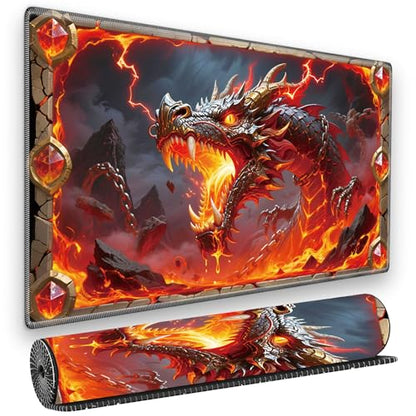 for MTG Playmat, for TCG Play Mat, 24 x 14 inches, Magic Game Card Mat Commander Playmat,Trading Card Inked Game Mat,Battle Game Rubber Non-Slip Mat - Fire Dragon - color: Fire Dragon