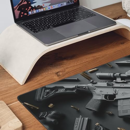 Extended Gaming Mouse Pad with Military Weapon Design, Large Desk Mat for Keyboard and Mouse, Black, 35.4 x 15.7 inches - color: Cool Military Weapon Mouse Pad