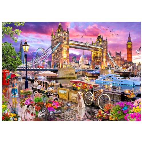 London Bridge Puzzles for Adults 1000 Pieces,27.5 x 19.6in | Challenging Street Scenes Puzzles,Letters on Back,Impossible Puzzle for Family Game Night,Landscape Puzzle for Adults Seniors - color: London Bridge