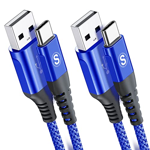 sweguard USB Type C Cable 3.1A Fast Charging [2Pack,10ft+10ft], USB-A to USB-C Charger Nylon Braided Cord for Samsung Galaxy S21 S20 S10 S9 S8 Plus,Note 20 10 9 8 7,A71 A51 A32,LG,Moto,PS5-Blue - color: Blue, size: 10ft+10ft