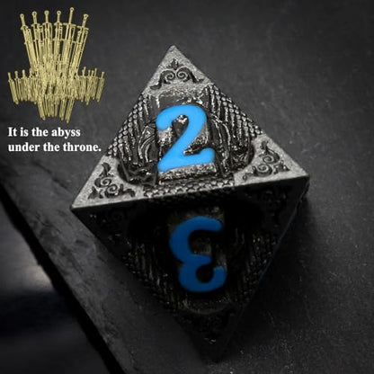 Haxtec Metal DND Dice Set, 7 Pcs Dragon Pattern Polyhedral Dice for RPG | Blue Numbers D&D with Leather Bag, Compatible with Dungeons and Dragons, Matte Black Heavy Metallic, Gifts for Table Games - color: Matt Black Blue