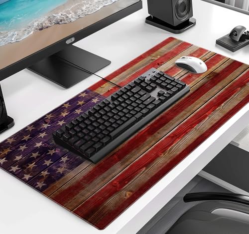American Flag Gaming Mouse Pad, Suitable for Office and Study Keyboard Pads | Large Extended Mouse Pad; Full Desk Coverage; Waterproof Coating; Stable Anti-Slide Base For Gaming, Office, Study Daily Use - color: Wood Grain American Flag