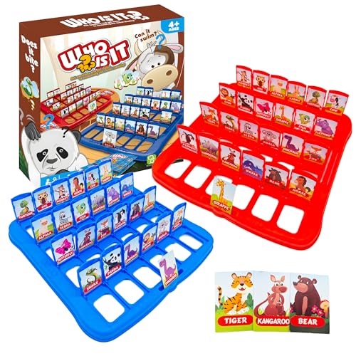 Table Game for Kids,Animal What is It Board Game for 2Players,Family Game - color: Blue/Red