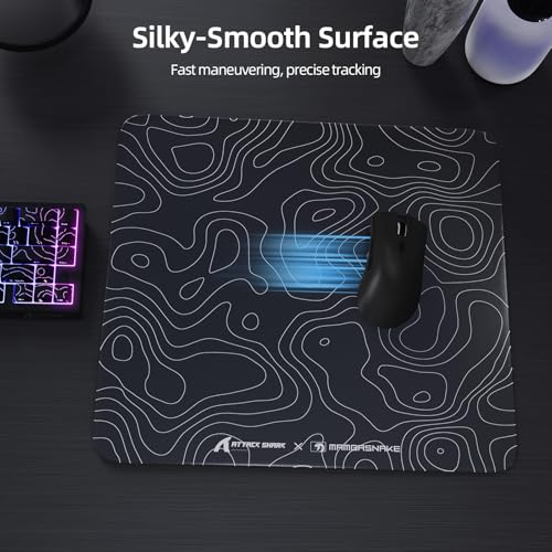 Attack Shark CM05 Contour Glass Gaming Mousepad,Nano-Micro-Etched Texture,Smooth Glass Surface,High Accuracy,Fast-Moving,Anti-Scratch,PU Leather Super Non-Slip Base,Large Size(450×400mm),Black contour - color: Black contour, size: 17.7L x 15.7W inches