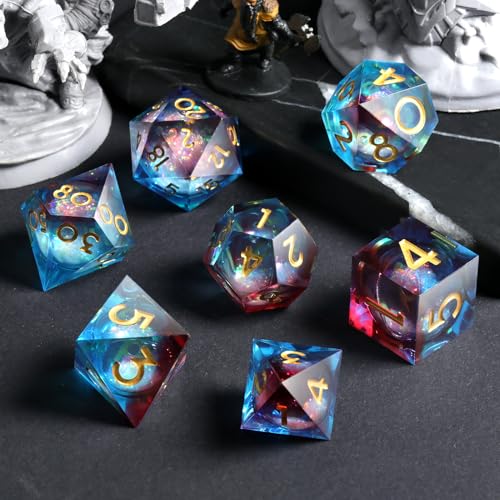 Gitter Liquid Resin Sharp Dungeons and Dragons Dice,DNDND 7PCS DND Dice with Gift Case for Tabletop Game (Liquid Blue and Red) - color: Liquid Blue and Red