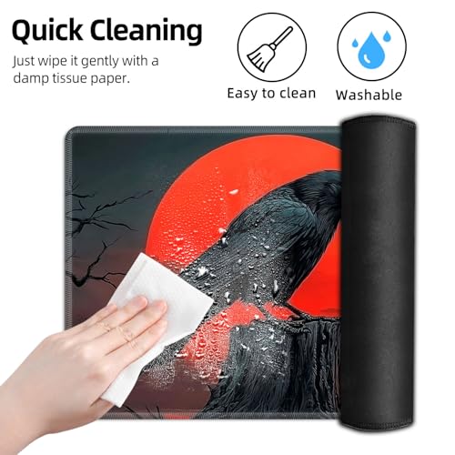 for MTG Playmat TCG Card Game Mat with Stitched Edges,Board Game Mats Non-Slip Waterproof Rubber Base 24 x 14 inch for CCG RPG DTCG Trading Card,Crow Moon Night - color: Crow Moon Night