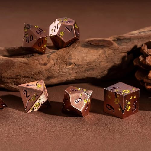 UDIXI Metal DND Dice Set, 7PCS Metal Polyhedral Dice Set Copper for D&D RPG | Yellow Flower, Metal Case Packaging, Heavy Metal Dice, D&D Gift, for Dungeons and Dragons Role Playing Games Tabletop Games - color: Copper-purple
