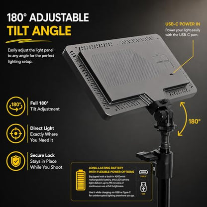 Professional LED Video Light Panel, Compatible with Sony ZV-1F, 240 LEDs, USB-C Rechargeable 4000mAh Battery, Adjustable Brightness & Color Temperature (Recording & Streaming)