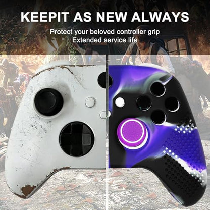 Anti-Slip Purple Black Controller Skin,Studded Edition Protective Silicone Cover Skin Grips Compatible with Xbox Series X/S Controller and 6 PCS Thumb Grips Caps. - color: Purple Black