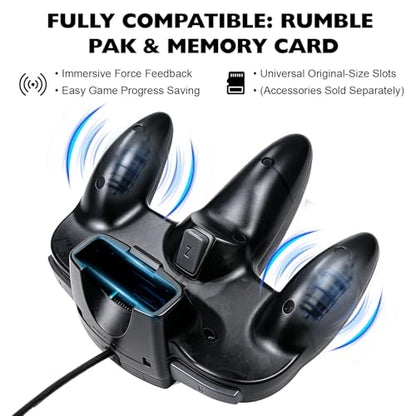 miadore 4 Pack Classic 64 Controller, Wired N64 Controllers with Upgraded Joystick (Non PC USB Version) (Black/Clear Green/Clear Blue/Clear Orange) - color: Black/Clear Green/Clear Blue/Clear Orange