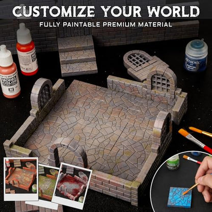 CZYY Magnetic Dungeon Tiles, 58 PCS Modular Terrain Set for RPGs, Basic Set | Double-Sided Texture, Paintable Gray Plastic, Quick Build 3D Battle Maps, Fits 25-32 mm Miniatures, Gift for DM & RPG Player