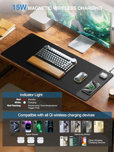 TopMade Mouse Pad with 15W Wireless Charging, Gaming Mousepad Home Office Large Desk Pad with Ultra-Smooth Surface, Non-Slip Base, Waterproof Keyboard Pad, Classic Black Desk Mat - color: Black Right