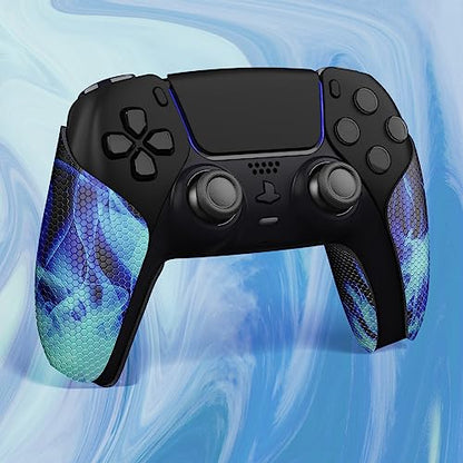 eXtremeRate PlayVital Anti-Skid Sweat-Absorbent Controller Grip for ps5 Controller, Professional Textured Soft Rubber Pads Handle Grips for ps5 Controller - Blue Flame - color: Blue Flame