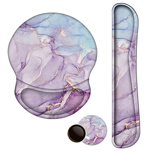 Mouse Pad Keyboard Wrist Rest Support Ergonomic, Upgraded Cushion Mousepad Gel Memory Foam Non-Slip Rubber Base Pain Relief & Easy Typing for Home,Office, Purple Blue Marble - color: Purple Blue Marble