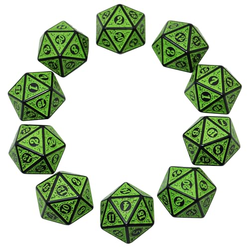 SmartDealsPro 10-Pack Retro 26mm Large 20 Sided Dice D20 Polyhedral Dice for DND RPG MTG Table Game(Retro Green) - color: Retro Green